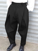 INCERUN Men Plain Cross Pleated High Waist Loose Fit Pants