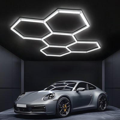 Elfeland 5-Cell Garage Lights Hexagon Lamp 6500K White Light LED Tube Honeycomb Barbershop Ceiling Lighting For Workshop 4S Car Show Auto Body Repair Gym