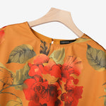 LinkMejor Women's 2pcs Suits Floral Short Sleeve O-Neck Top Elastic Waist Wide Leg Trousers Vintage Sets