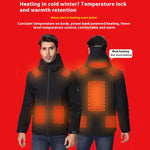 LinkMejor 10 Zones Electric Heated Jacket - 3 Gear Control Temperature, Windproof, USB Charging, Thermal Hoodie Coat for Outdoor Hiking Camping