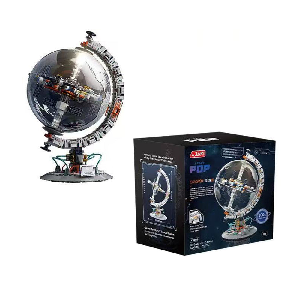 LinkMejor 360° Rotating Transparent Globe World Map Creative Tech Cool Warm Lighting Building Blocks Brick Assembly Kit For Kids Educational Toys Gifts