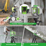 Huepar ZK04CG 4D 16 Lines Green Laser Level 4x360 Pulse Mode Self-Leveling ±2mm/10m Accuracy Rechargeable 8000mAh Battery IP54 Type-C Remote Control Easy Alignment Construction Tool