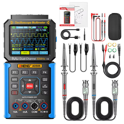 LinkMejor AOS05 3-in-1 Digital Oscilloscope Multimeter Signal Generator 50MHz 200MSa/s Dual Channel 25000 Counts Handheld Rechargeable Test Tool