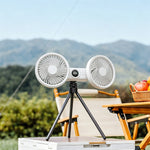 Tripod Fan Dual Head 120° Tilt 180° Body Rotation 3 Speed Adjustment Low Noise LED Display Portable Cooling Tool