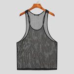 LinkMejor Men Tank Tops Mesh Transparent O-neck Sleeveless Vests Streetwear Summer Breathable Fashion Men Clothing S-5XL