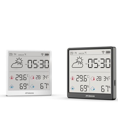 1/2Pcs Duka Atuman TH3  Hygrometer WIFI Indoor Outdoor Temperature Humidity Monitoring Humidity Meter with 4.3-inch LCD DisplayType-C Lithium Direct Charging with Clock & Calendar Function