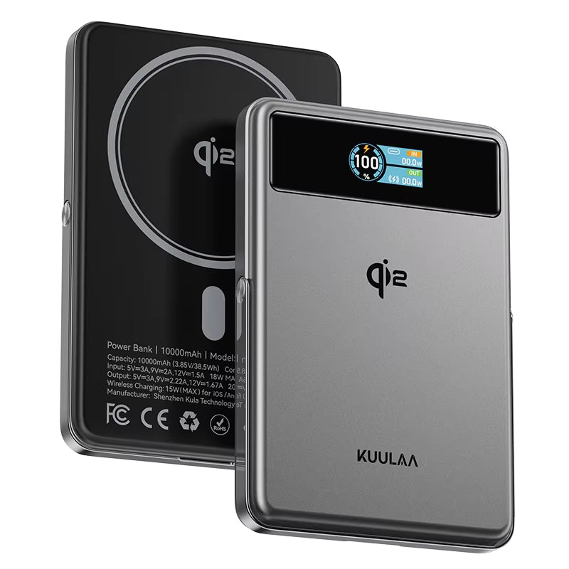 LinkMejor KL-YD92 15W 10000mAh Magnetic Wireless Power Bank with TFT Smart Display External Battery Power Supply with 1 Input & 2 Outputs Fast Charging for iPhone 17 17Pro 16 Max 15 14 13 for Huawei Mate Xts for Xiaomi 17pro for SAMSUNG for OPPO