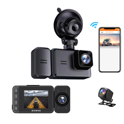 1080P 3 Channel Dash Cam Front and Rear Inside Full HD Recording With Night Vision Wifi Driving Recorder High-Definition Video Parking Monitoring With Night Vision