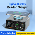 Bakeey WLX-X9S 140W 8-Port USB PD Charger 4USB-A+4USB-C PD QC3.0 Fast Wireless Charging Desktop Charging Station Support Digital Display EU Plug US Plug for iPhone 16 16 Pro 15 14 13 Pro Max for Xiaomi 15 Ultra for Samsung Galaxy S25 Ultra