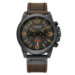 LinkMejor Men Sport Watch Leather Strap Quartz Watch 30M Waterproof Male Wrist Watch Multi-function Chronograph Watch