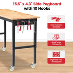 LinkMejor 60-In Adjustable Height Workbench Table Dual Pegboard 2000 Lbs Capacity Heavy-Duty Alloy Steel H-Frame ETL Power Strip Garage Work Table