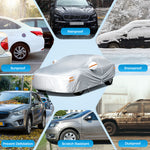 190T Polyester Car Full Covers All Weather Automobiles Outdoor With Windproof Strap 6 Reflective Strips for Sedans Coupes Silver UV Risistant Rainproof Dustproof Snowproof