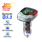 Car FM Transmitter PD Type C Dual USB Ambient Player MP3 Charger Bluetooth 5.3 Wireless Light Handsfree PD QC3.0