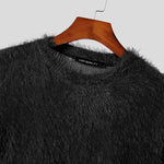 LinkMejor Men's Solid Color Sweater Casual Comfy Oversized Faux Fur Long Sleeve Sweater Plus Size Crew Neck Pullover Sweater for Men Fall Winter
