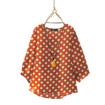 LinkMejor Women Summer Casual 3/4 Sleeve Blouses O Neck Polka Dot Loose Ladylike Shirt Top