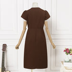 LinkMejor Women's Dresses Vintage Front Split Solid O-Neck Short Sleeve Dress
