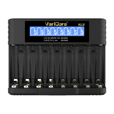 VariCore ALL8 Intelligent Rechargeable Battery Charger for Ni-MH Ni-Cd AA AAA 1.2V 1.5V 3.7V Li-Ion 14500/10440 Battery