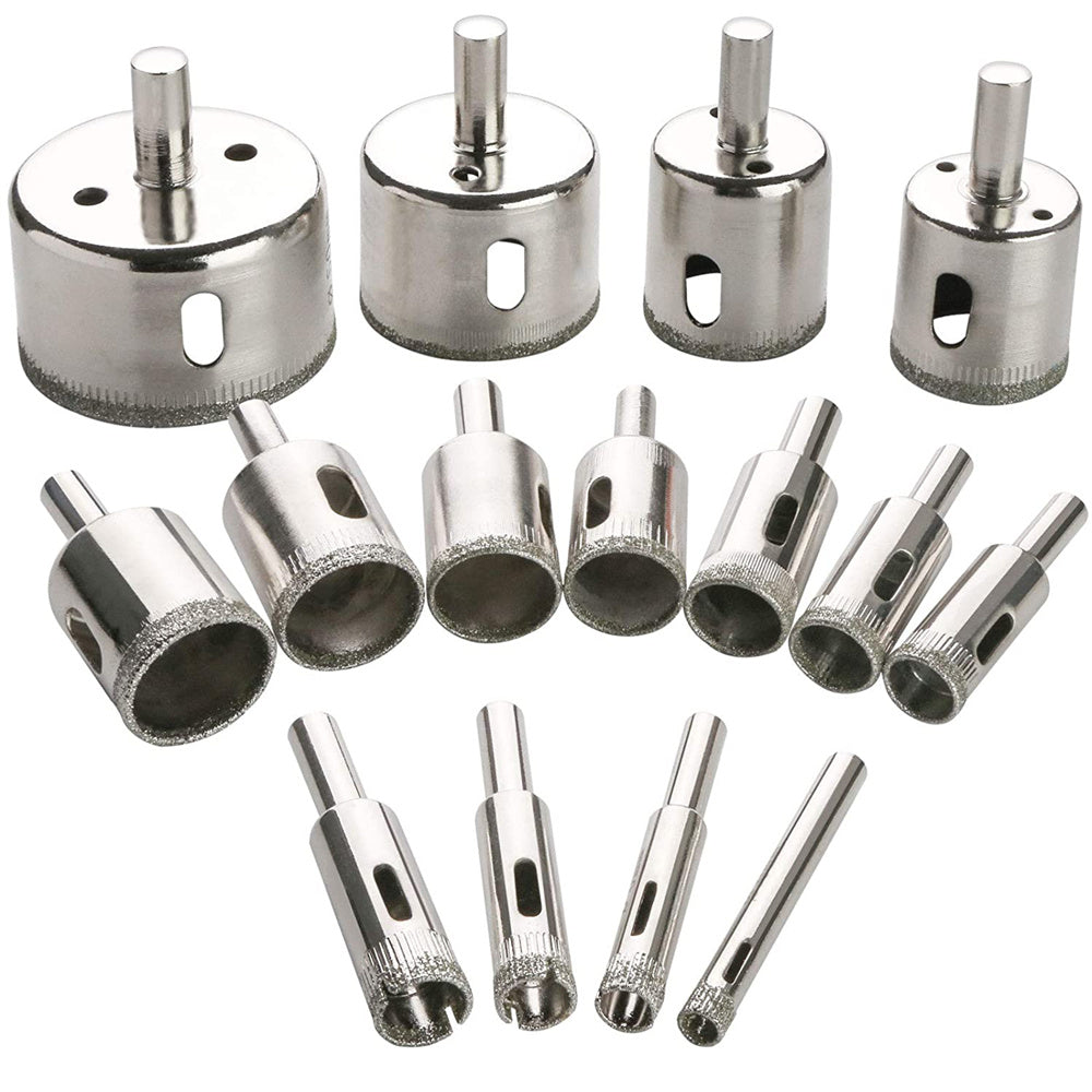 15PCS 15mm-50mm Diamond Drill Bits Hole Saw Diamond Drill Bit Set For Diamond Coating Carbon Steel For Glass Ceramics Porcelain Ceramic Tile