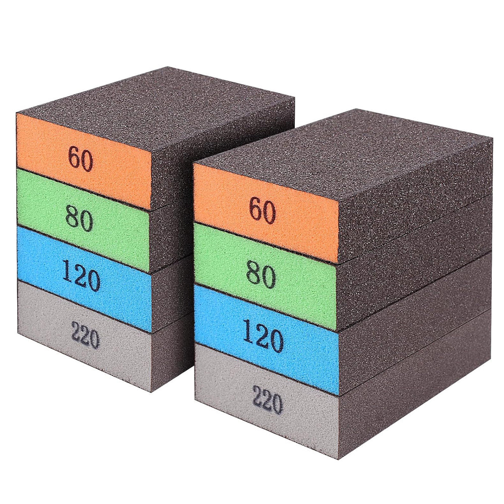 8pcs Sanding Sponges Assorted Grits 60 80 120 220 Washable Reusable Sandpaper Blocks for Woodworking Furniture Metal Drywall Polishing