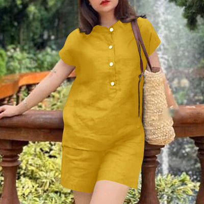LinkMejor Womens Casual 2pcs Sets Short Sleeve Top Blouse Elastic Waist Pants Loose Suits