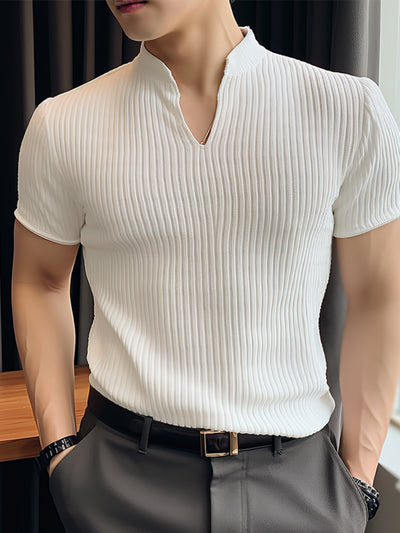 LinkMejor Men T-shirts V-neck Knitted Short Sleeve Top Casual Solid Color Male Shirt Comfortable Mens Top Clothing