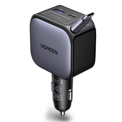 Ugreen 90W 2-Port USB PD Car Charger Adapter USB-A+USB-C+Type-C Retractable Cable Support PD Fast Charging for iPhone 17 17 Pro 16 Pro Max 15 14 13 for Huawei Mate XTs for OPPO for VIVO