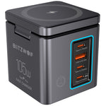 [GaN Tech] LinkMejor BW-i113 105W 6-in-1 Desktop Charging Station with Wireless Charger PD QC Fast Charging with LED Light EU Plug for iPhone 16 16 Pro 15 14 13 Pro Max for iPad Pro for Macbook Pro for Airpods