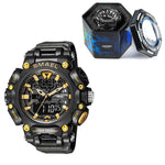 LinkMejor Men Sport Digital Dual Display Watch Multi-function LED Luminous Waterproof Date Week Alarm Wristwatch