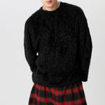 LinkMejor Men's Solid Color Sweater Casual Comfy Oversized Faux Fur Long Sleeve Sweater Plus Size Crew Neck Pullover Sweater for Men Fall Winter