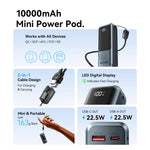 Vention FKOH0 22.5W 37Wh 10000mAh Smart LED Display Power Bank Come with C-C Lanyard Cable External Battery Power Supply with 1 Input & 2 Outputs Support PD2.0 3.0 QC2.0 3.0 SCP AFC FCP Fast Charging for iPhone 17 17Pro for Huawei Mate XTs