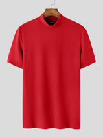 INCERUN Mens Solid Half-Collar Short Sleeve T-Shirt