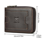 LinkMejor Retro Solid Cowhide Leather Zipper Men's Wallet Two-fold Money Clip RFID Multi-card Credit Holder