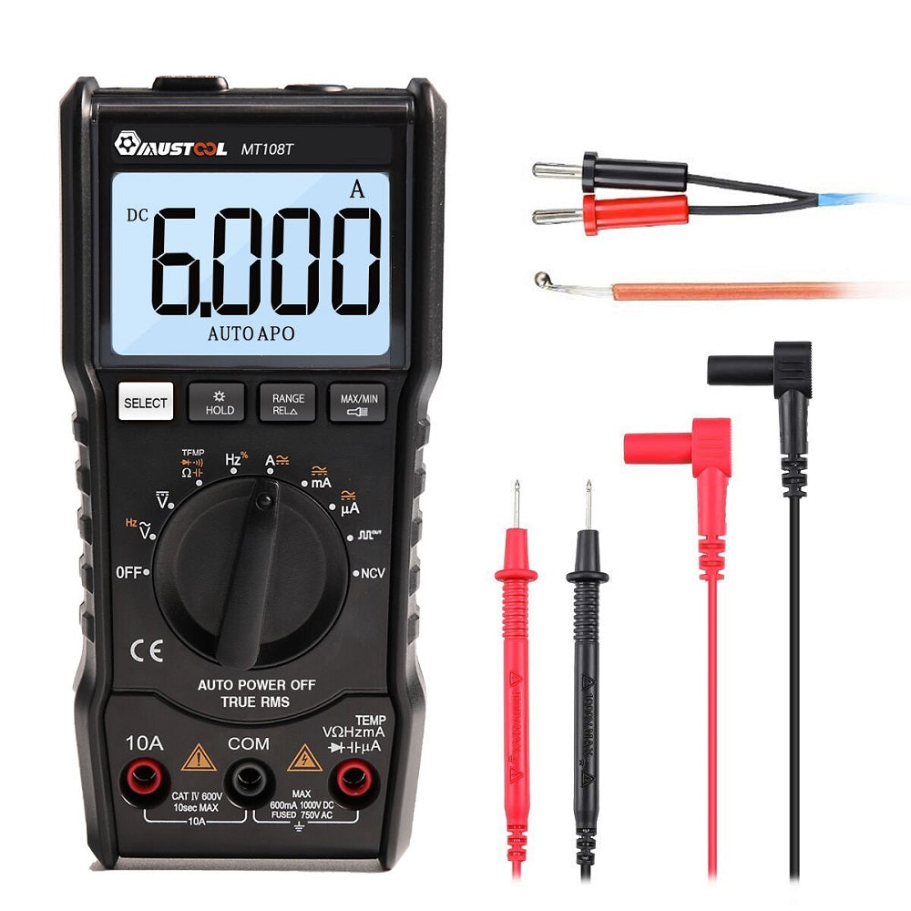 LinkMejor MT108T True RMS NCV Temperature Tester Digital Multimeter 6000 Counts Backlight AC DC Current/Voltage Resistance Frequency Capacitance