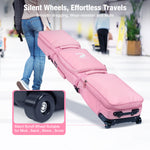 DashingNoah Rolling Ski Bags with Wheel, 155cm-175cm Padded Waterproof Snowboard Bag for Air Travel, Fits Single Ski & Skis with 3 Separation Storage, Unisex Adjustable Length, Pink