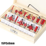 15PCS Woodworking Milling Cutter Set Tungsten Steel YG8 Alloy Blades Heat-Resistant Coating Multiple Shank Sizes for Precise Slotting and Trimming