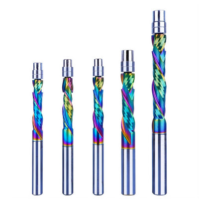 1pc DLC Coating Milling Blade Solid Carbide Bearing Guided Trim Bit 2 Flutes Spiral Flush Trim 8MM Shank Woodworking End Mill