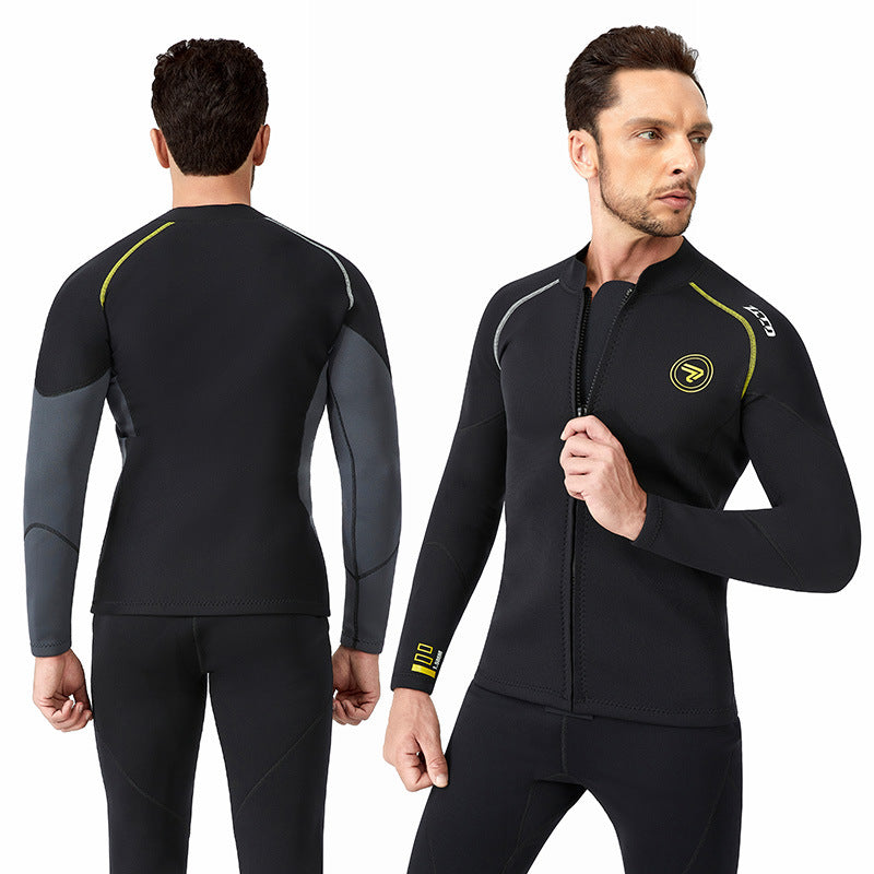LinkMejor 1.5mm Diving Suit Comfortable Neoprene Long Sleeve Waterproof Front Zipper Smooth Design Water Sport Jacket for Surfing Deep Diving Snorkeling