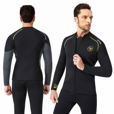 LinkMejor 1.5mm Diving Suit Comfortable Neoprene Long Sleeve Waterproof Front Zipper Smooth Design Water Sport Jacket for Surfing Deep Diving Snorkeling