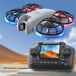 LinkMejor K100 MAX MINI WiFi FPV with LCD Screen Controller HD Dual Camera Optical Flow Hover Dazzling Lights Circle Protection Kids Gifts 2.4G 4CH 6-Axis Remote Control RC Toys Drone Quadcopter RTF
