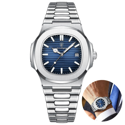 LinkMejor Classic Business Men Watch Waterproof Luminous Date Quartz Watch Fashion Steel Strap Square Thin Wristwatch for Male