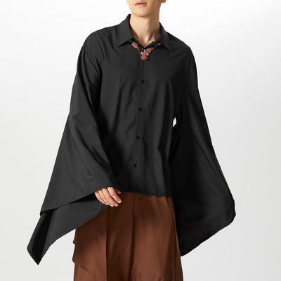 LinkMejor Men's Casual Black Shirt, Button Up Long Sleeve Shirt, Chic Retro Lapel Loose Batwing Sleeve Shirt for Men