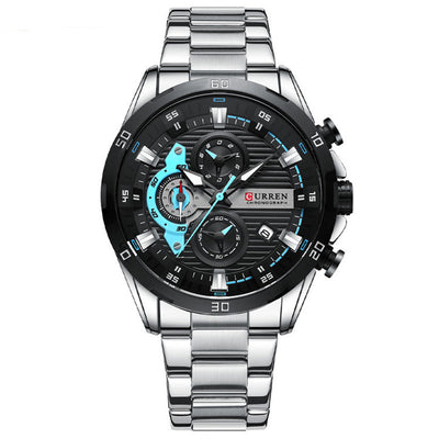 LinkMejor Fashion Men Stainless Steel Strap Quartz Watch Multi-function Chronograph Waterproof Wristwatch Fine Business Casual Men's Watches