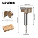 10mm to 50mm Professional Hexagonal Shank Woodworking Hinge Boring Bit Tungsten Carbide Blade Three-Tooth Double Blade Design Multiple Sizes