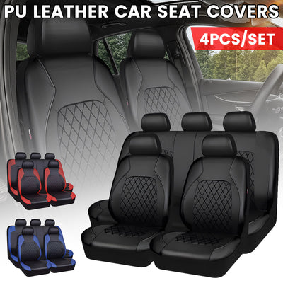4Pcs/Set Luxury PU Leather Car Seat Covers Full Set Non-Slip Universal Fit for Cars Trucks SUVs Airbag Compatible Black Blue Red Seat Protectors