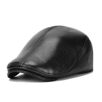 Collrown Men's Outdoor Leather Berets Forward Cap for Autumn Winter Casual Flat Peaked Hat