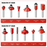 15PCS Woodworking Milling Cutter Set Tungsten Steel YG8 Alloy Blades Heat-Resistant Coating Multiple Shank Sizes for Precise Slotting and Trimming