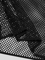 INCERUN Men Fashion Mesh See-through Casual Long Sleeve Hollow Black T-Shirt
