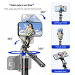 F16 Wireless bluetooth Selfie Stick with Adjustable Tripod Anti-Shake Detachable Stabilizer with bluetooth Remote 1.7m Telescopic 3-in-1 Mobile Phone Camera Stand