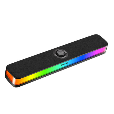 PHILIPSSPA6109 RGB Computer Speaker Desktop bluetooth 5.3 Soundbar with Volume Knob Dual 5W Internal Magnetic Horn 2200mAh Battery Built-in Hidden Noise Reduction Microphone Speakers Soundbar