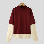 LinkMejor Mens False Two-Piece Patchwork Long-Sleeve Pullover Hoodies Comfy Crew Neck Top for Male